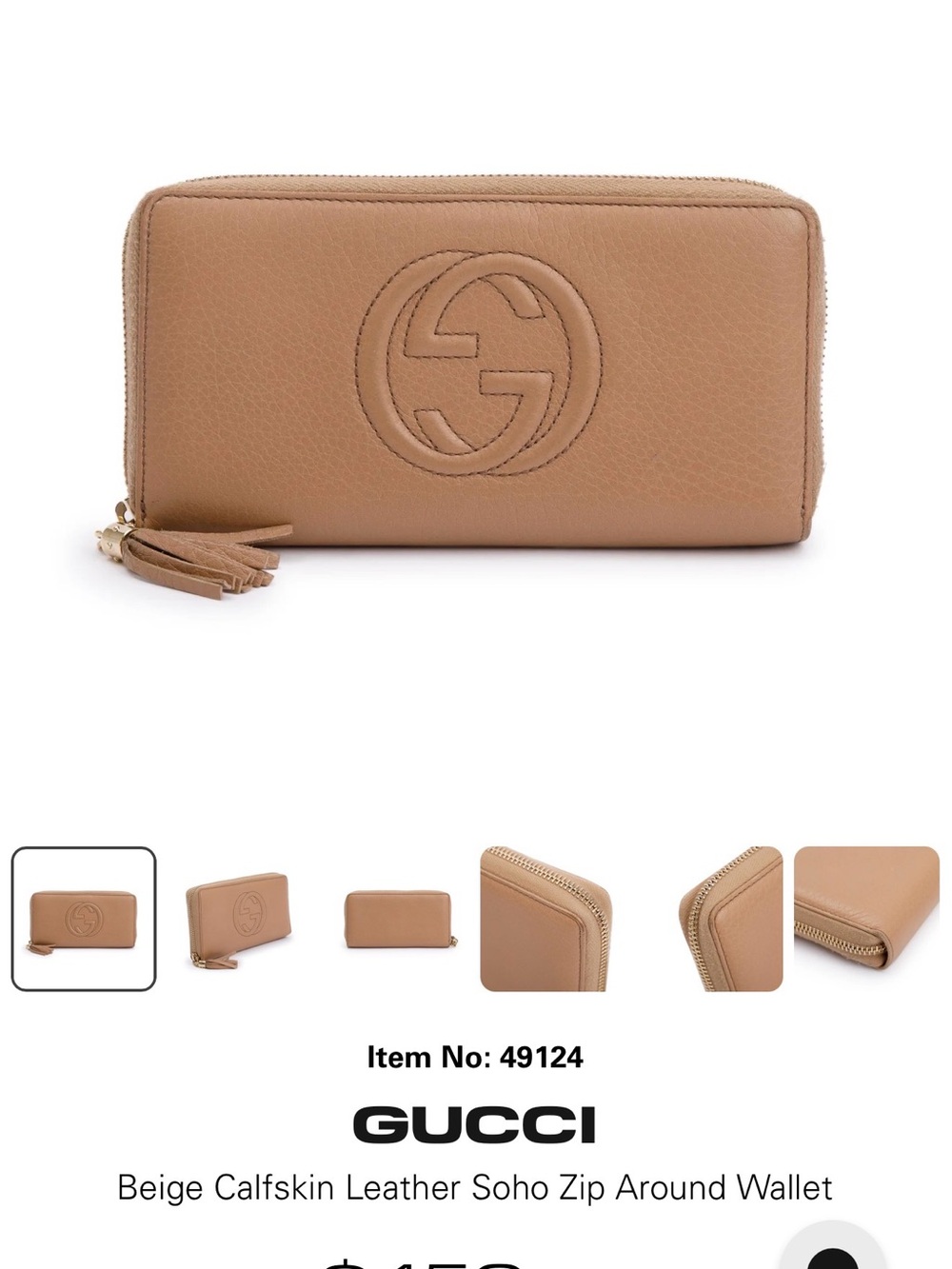 Gucci Tan Calfskin Soho Zip Wallet with Tassel